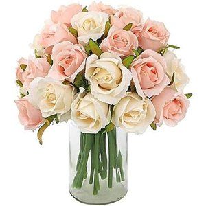 24Heads Artificial Rose Flowers Bouquet Silk Flower Roses with Stems Home Bridal